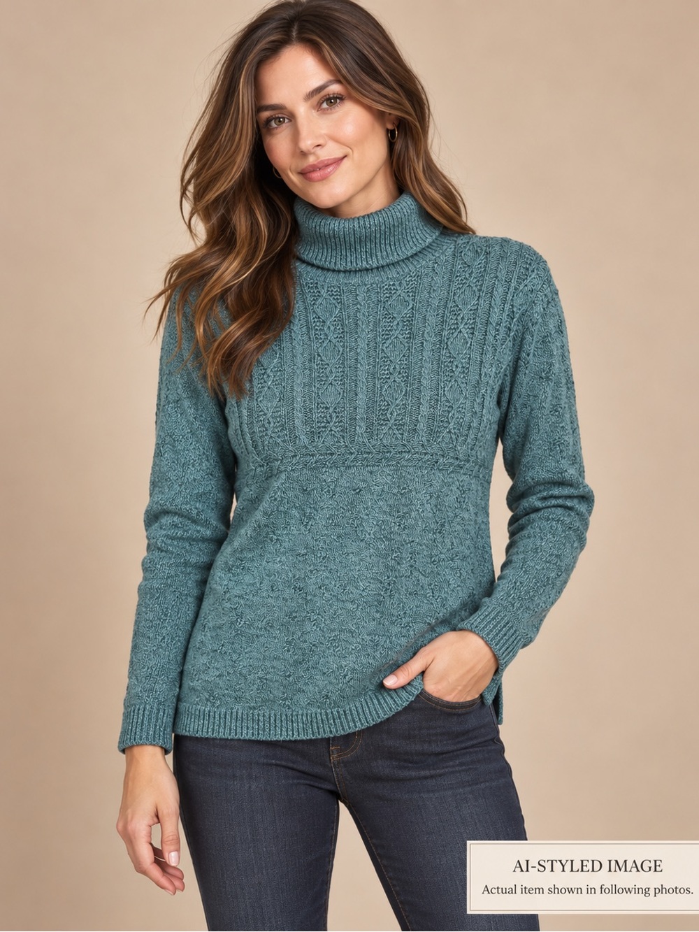Parkhurst Teal Cable Knit Turtleneck Sweater